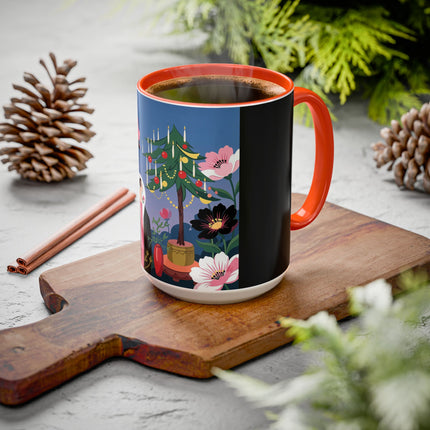 🌹🎄 The Lady Of The Candlelit Rose Tree Colorful Mug – Art Deco Christmas Garden