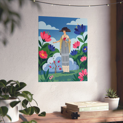 🌹🌤️ The Lady Of The Rose Garden Promenade Matte Vertical Poster – Art Deco Fashion Illustration