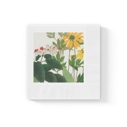 Clerodendrum & Rudbeckia Flower by Tanigami Kônan White Coined Napkins