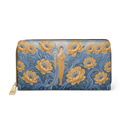 🌼🦚 The Golden Peacock Blossom Garden Wallet – Art Deco Floral Elegance