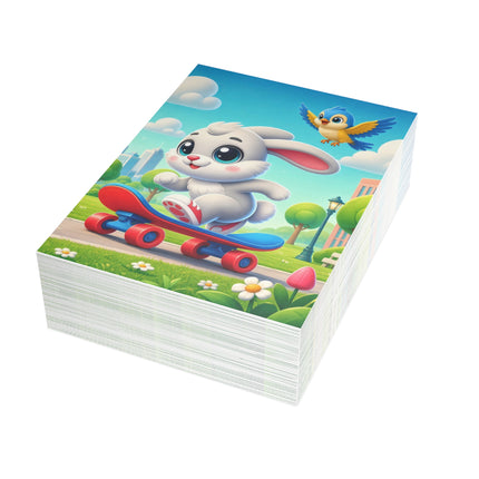 🐰🛹 The Little Bunny Skateboard Ride Greeting Card – Whimsical Animal Adventure