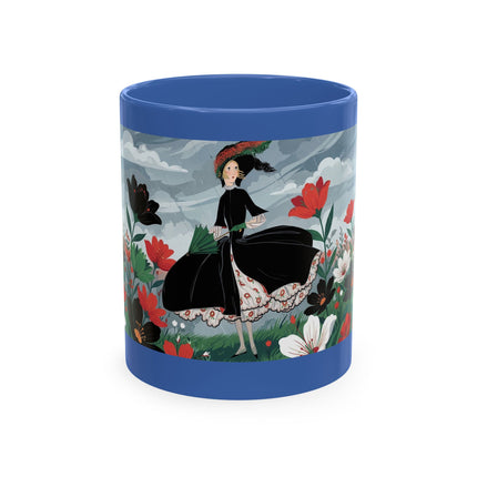 🌺☔ The Lady In The Stormy Flower Garden Ceramic Mug – Art Deco Fashion Elegance