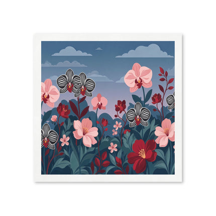🌸🖤 The Enchanted Striped Orchid Garden Napkins – Elegant Botanical Floral Art