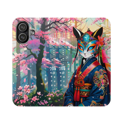 🦊⚔️ Cyberpunk Samurai Maiden Flip Case – Neon Grace & Warrior Courage