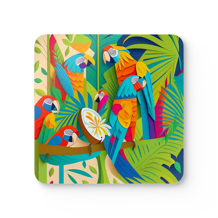 Colorful Macaws Corkwood Coaster Set