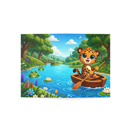 🐆🚣 The Little Leopard’s Riverboat Greeting Card – Whimsical Animal Adventure