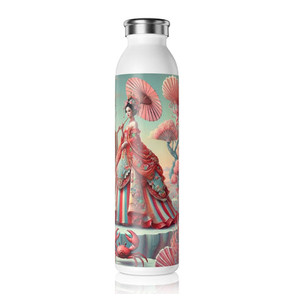 Cherry Blossom Courtesans & Crimson Crab Slim Water Bottle 20oz – Imperial Elegance & Playful Charm