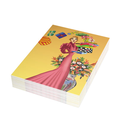 Elegant Holiday Woman with Gifts Postcard Bundles (envelopes included)