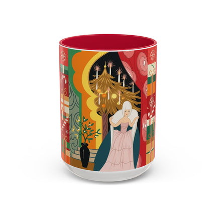 ❤️ The Lady Of The Candlelit Christmas Alcove Colorful Mug – Art Deco Holiday Elegance