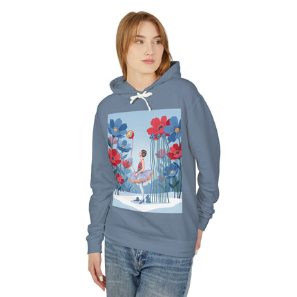 🌸❄️ Winter Flower Girl Unisex Lightweight Hooded Sweatshirt – Art Deco Floral Fantasy