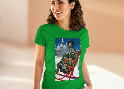 Elegant Winter Woman in Sleigh Women's Midweight Cotton Tee