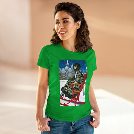 Elegant Winter Woman in Sleigh Women's Midweight Cotton Tee