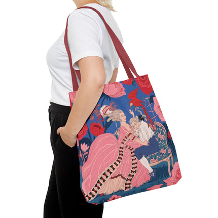 🌹🦜 The Lady Of The Scarlet Parrot Tote Bag – Art Deco Floral Elegance
