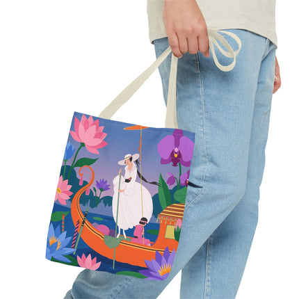 🪷🛶 The Lady Of The Lotus Garden Gondola Tote Bag – Art Deco Floral Adventure