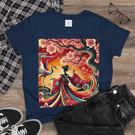 Fairy and Stork Beneath the Cherry Blossoms Cotton Tee