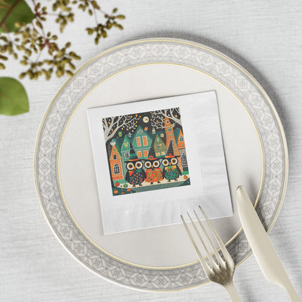 Night of the Trick-or-Treating Owlets White Coined Napkins