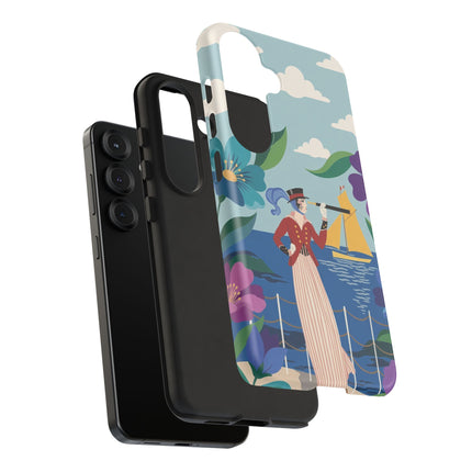 🌊🔭 The Lady Of The Seaside Lookout Phone Case – Art Deco Nautical Adventure