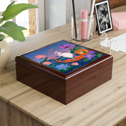 🪷🛶 The Lady Of The Lotus Lake Jewelry Box – Art Deco Garden Voyage
