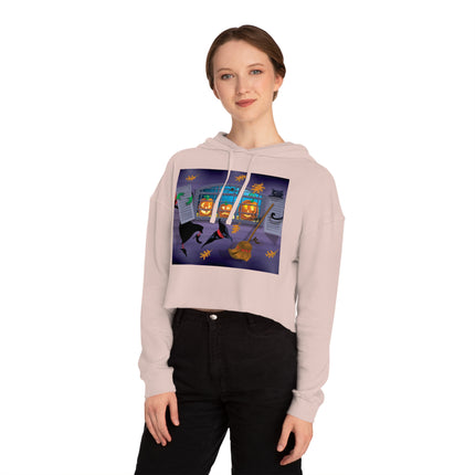Whimsical Halloween Mischief Women’s Cropped Hooded Sweatshirt