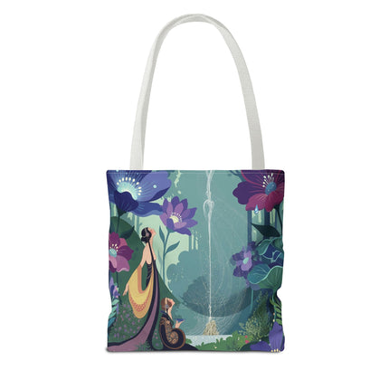 💧🌺 The Lady Of The Enchanted Fountain Tote Bag – Art Deco Garden Fantasy