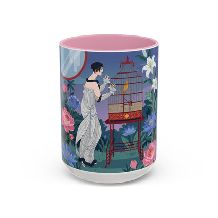 Whispers to the Golden Songbird Colorful Mugs – Art Deco Garden Elegance