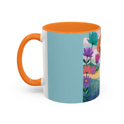 The Lady Of The Coral Parasol Colorful Mugs – Art Deco Coastal Elegance