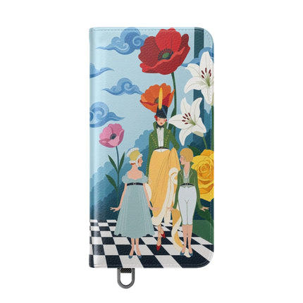 🌺♟️ The Ladies Of The Checkerboard Garden Flip Case – Art Deco Floral Fantasy