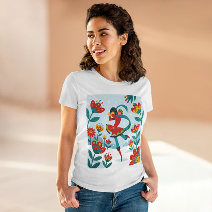 ⛸️🌺 The Winter Flower Skater Cotton Tee – Whimsical Winter Fashion