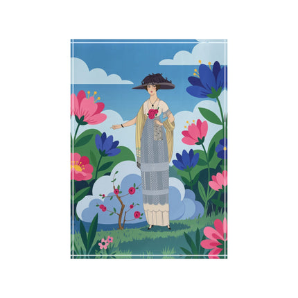 🌹🌤️ The Lady Of The Rose Garden Promenade Acrylic Art Block – Art Deco Fashion Illustration