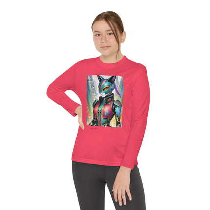 Cyberpunk Chic Youth Long Sleeve Competitor Tee – Holographic Style & Futuristic Adventure