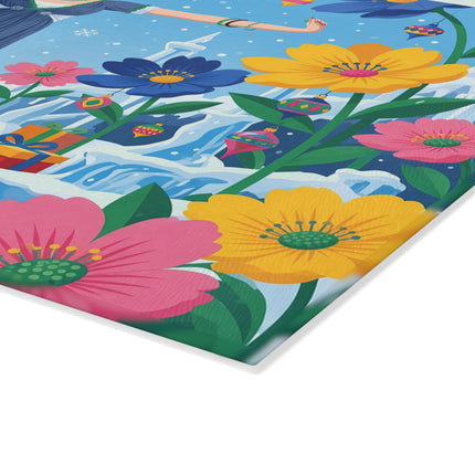 🌸❄️ The Lady Of The Enchanted Winter Garden Glass Cutting Board – Art Deco Holiday Fantasy