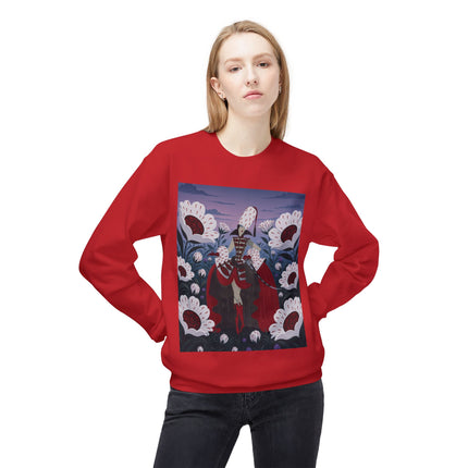 🎭🌹 The Crimson Garden Masquerade Midweight Crewneck Sweatshirt – Art Deco Floral Fantasy