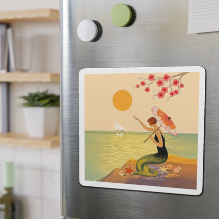 🧜‍♀️☂️ The Mermaid With The Parasol Die-Cut Magnets – Art Deco Seaside Fantasy