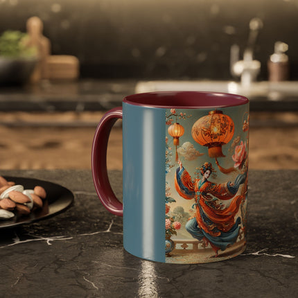 Golden Dragon & Lantern Lady Colorful Mug – Imperial Dragon & Elegant Harmony