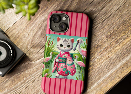 Geisha Kitten Strolls Among the Spoonbills Phone Cases