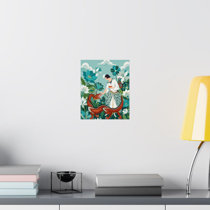 🐉🌿 The Lady Of The Enchanted Dragon Matte Vertical Poster – Art Deco Botanical Whimsy