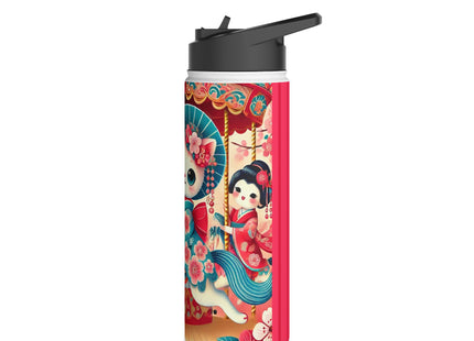 Geisha Kitten's Enchanted Carousel Ride Stainless Steel Water Bottle, Standard Lid
