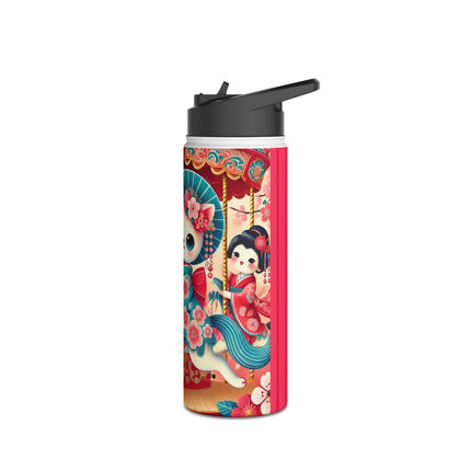 Geisha Kitten's Enchanted Carousel Ride Stainless Steel Water Bottle, Standard Lid