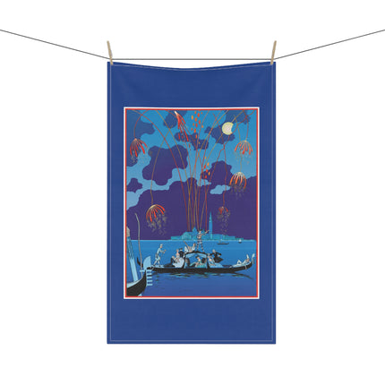 Fireworks in Venice by George Barbier Kitchen Towel