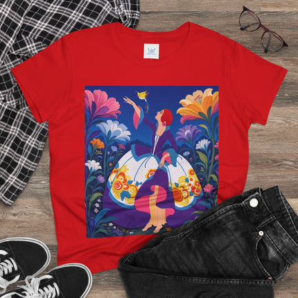 🐦🌸 The Enchanted Birdsong Cotton Tee – Art Deco Garden Whimsy