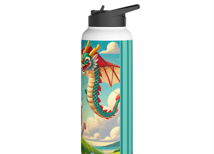 Geisha Kitten and the Dragon Kite Stainless Steel Water Bottle, Standard Lid