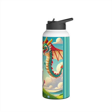 Geisha Kitten and the Dragon Kite Stainless Steel Water Bottle, Standard Lid