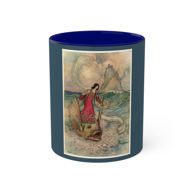 Rita Rides on the Dolphin by Warwick Goble Colorful Mugs, 11oz