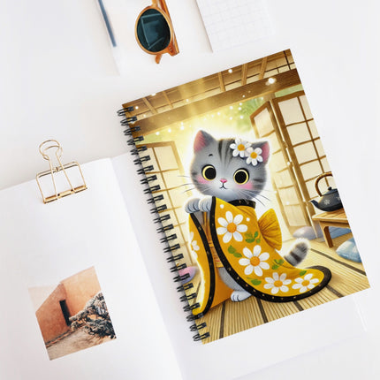 Playful Kitten in the Tea Room Spiral Notebook - Ruled Line