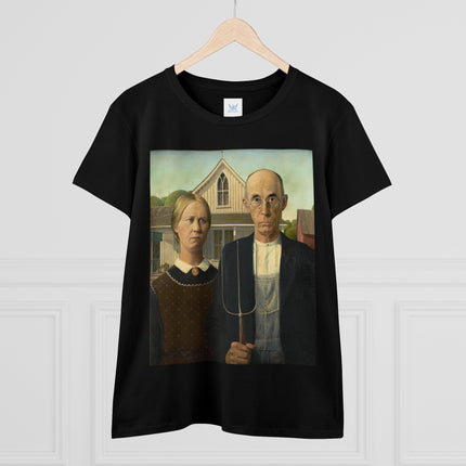 American Gothic by Grant Wood Women's Midweight Cotton Tee