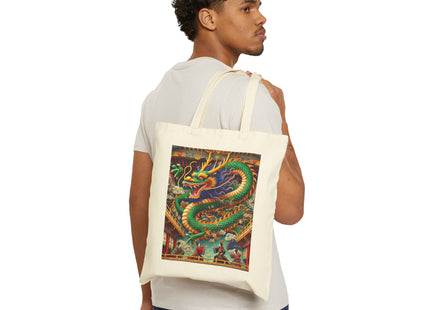 Tibetan Dragon Over Kabuki Duel Cotton Canvas Tote Bag