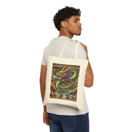 Tibetan Dragon Over Kabuki Duel Cotton Canvas Tote Bag