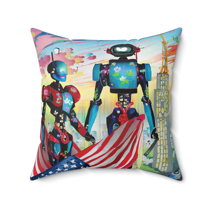 High Fashion Cyberpunk CIA Robots Spun Polyester Square Pillow