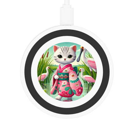 Geisha Kitten Strolls Among the Spoonbills Quake Wireless Charging Pad