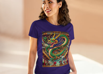 Tibetan Dragon Over Kabuki Duel Women's Midweight Cotton Tee